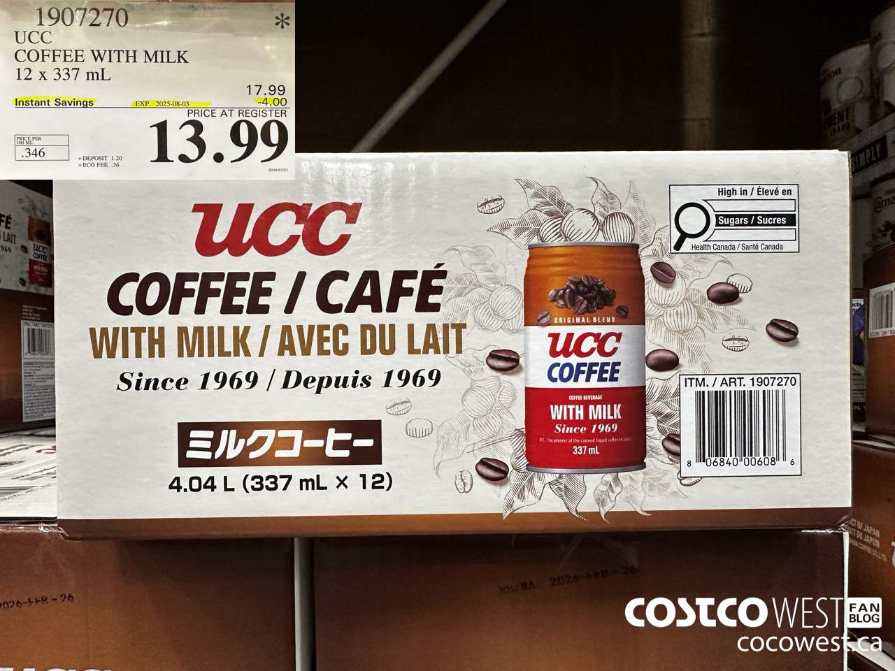 1907270 UCC COFFEE WITH MILK 12 X 337L ($4.00 INSTANT SAVINGS EXPIRES ON 2025-08-03) $13.99