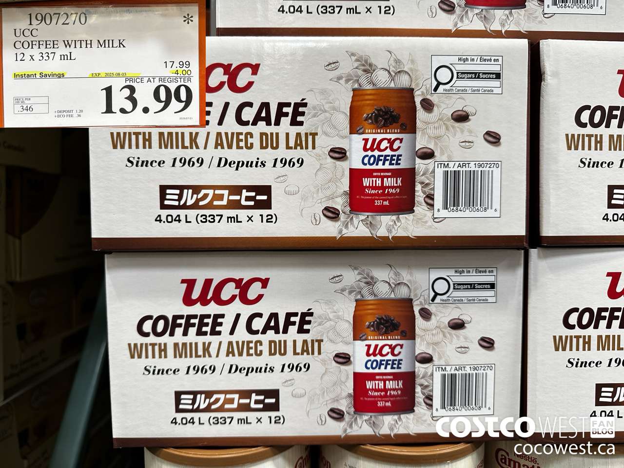 1907270 UCC COFFEE WITH MILK 12 X 337L ($4.00 INSTANT SAVINGS EXPIRES ON 2025-08-03) $13.99