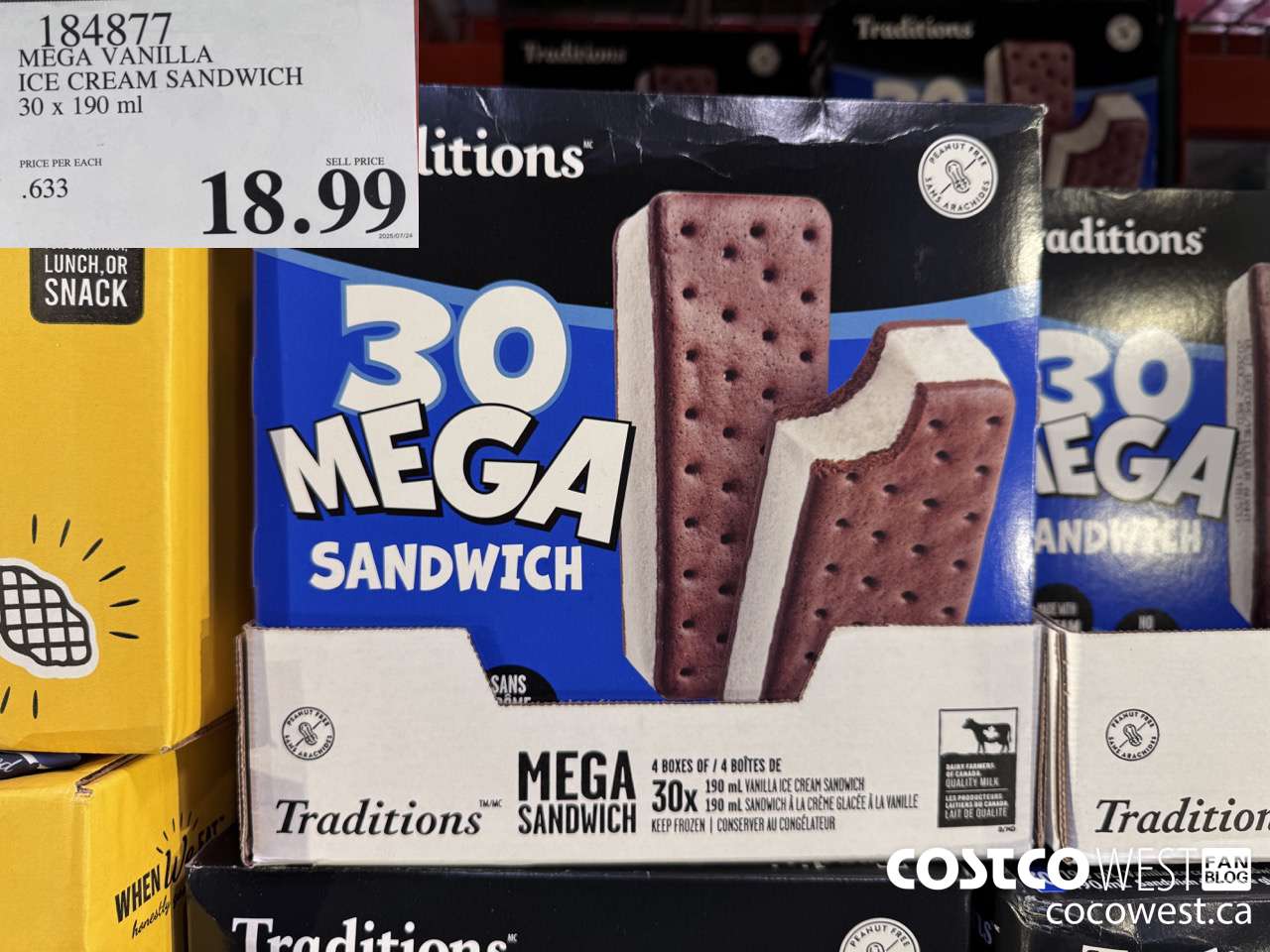 184877 VANILLA MEGA ICE CREAM SANDWICH 30 X 190 ML $18.99