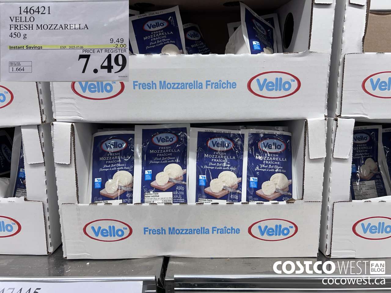 146421 VELLO FRESH MOZZARELLA 450 G ($2.00 INSTANT SAVINGS EXPIRES ON 2025-07-06) $7.49