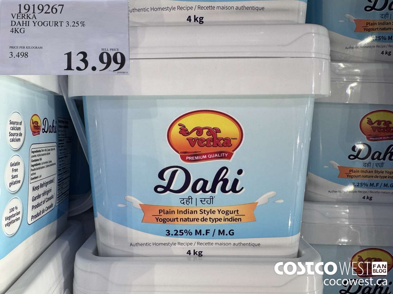 1919267 VERKA DAHI YOGURT 3.25% 4KG $13.99