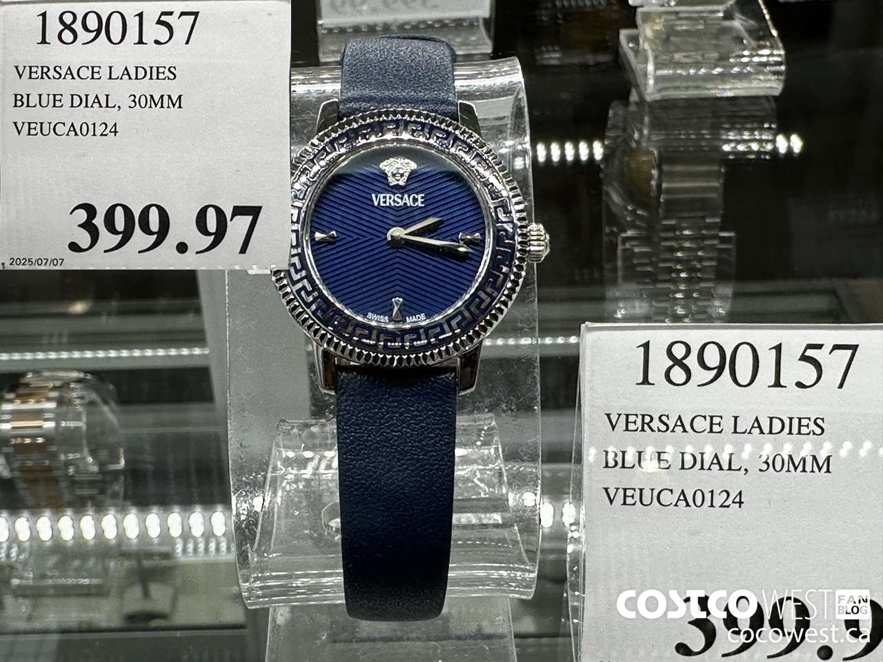1890157 VERSACE LADIES BLUE DIAL 30MM VEUCA0124 $399.97
