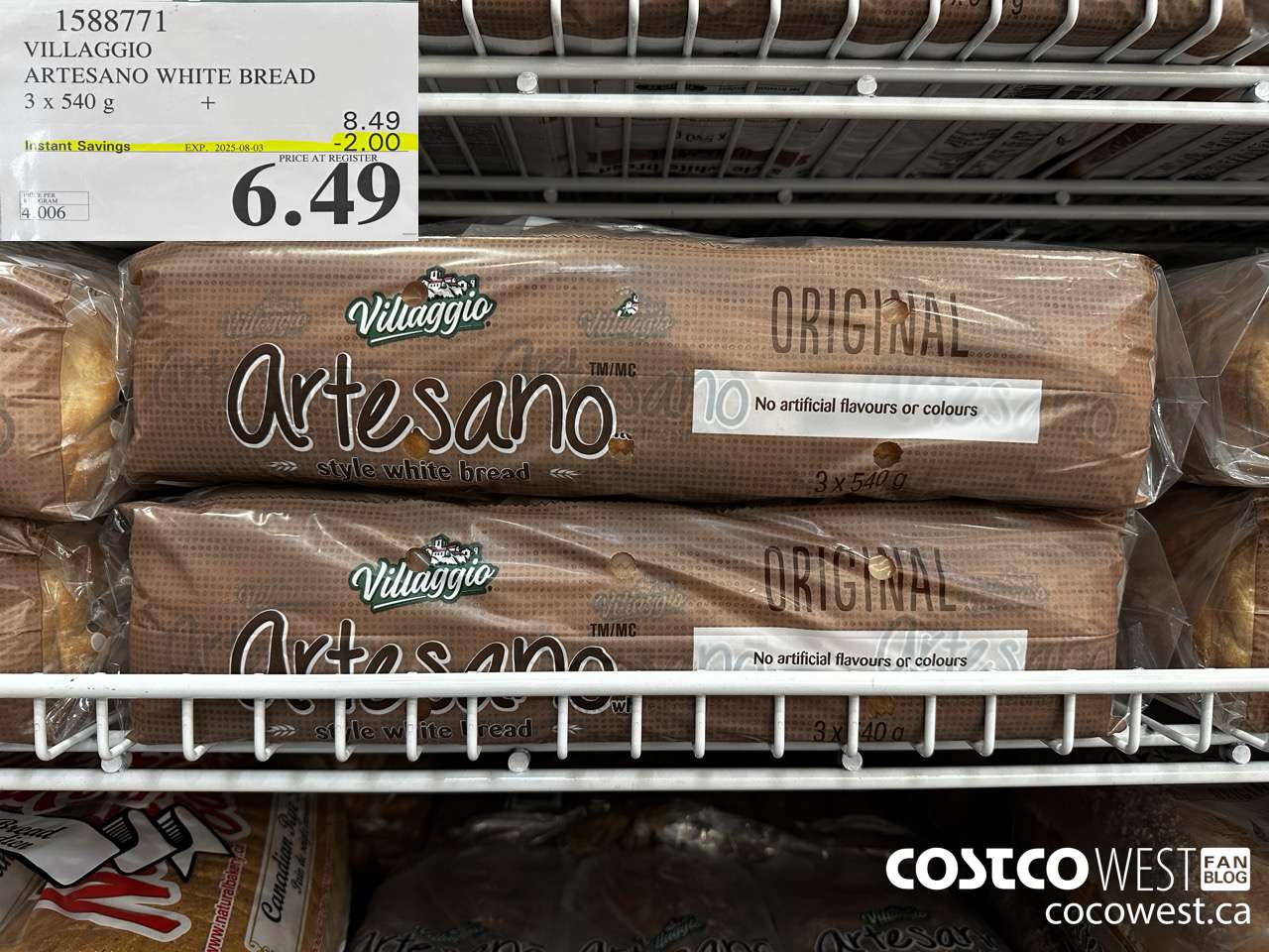 1588771 VILLAGGIO ARTESANO WHITE BREAD 3 X 540G ($2.00 INSTANT SAVINGS EXPIRES ON 2025-08-03) $6.49