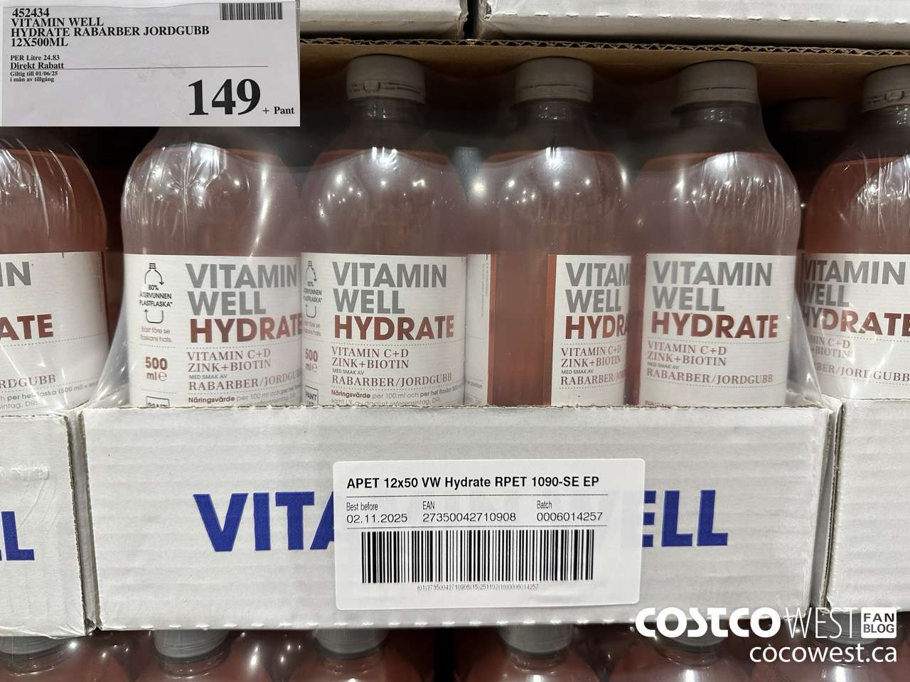 452434 VITAMIN WELL HYDRATE RABARBER JORDGUBB 12 X 500ML (EXPIRES ON 2025-06-01) $149.00