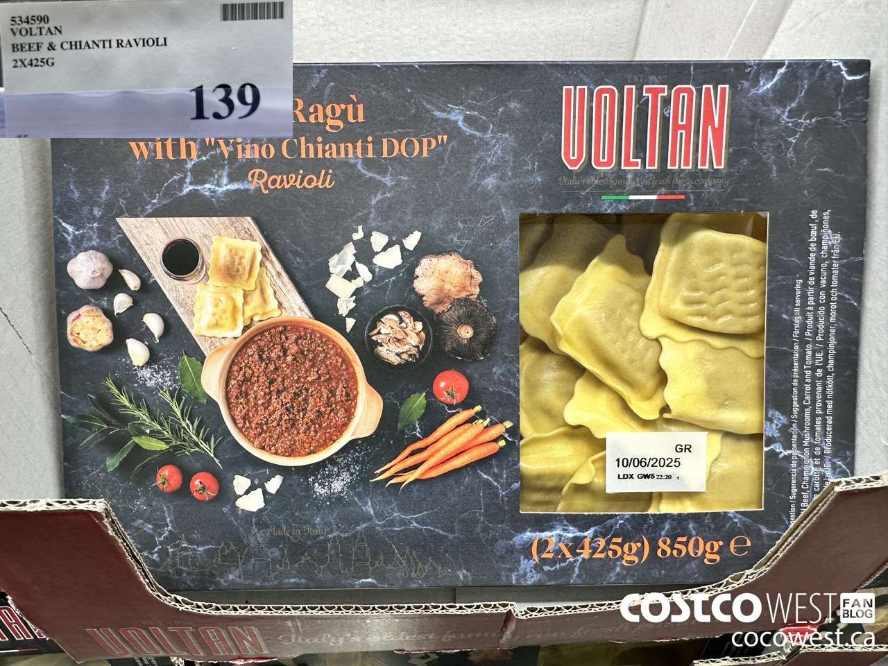 534590 VOLTAN BEEF & CHIANTI RAVIOLI 2 X 425G $139.00
