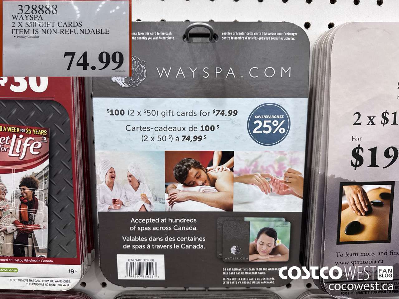 328888 WAYSPA GIFT CARDS 2 X $50 $74.99
