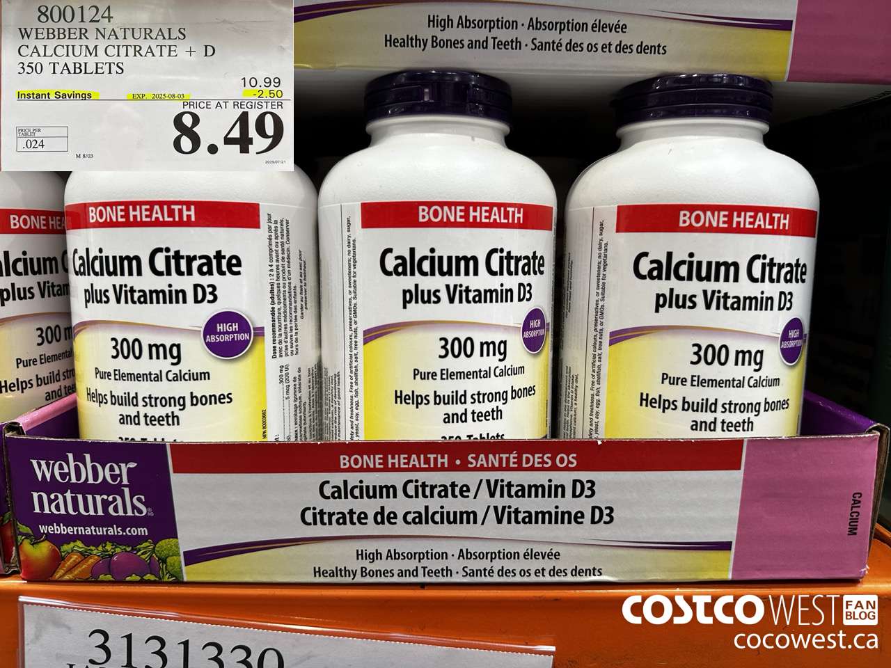 800124 WEBBER NATURALS CALCIUM CITRATE 350 TABLETS ($2.50 INSTANT SAVINGS EXPIRES ON 2025-08-03) $8.49
