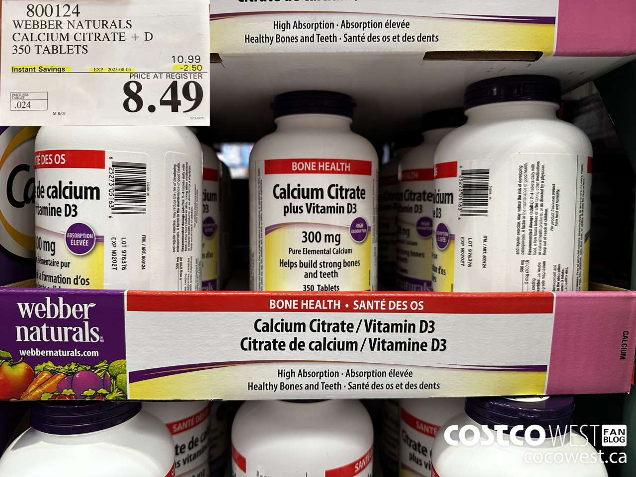 800124 WEBBER NATURALS CALCIUM CITRATE 350 TABLETS ($2.50 INSTANT SAVINGS EXPIRES ON 2025-08-03) $8.49