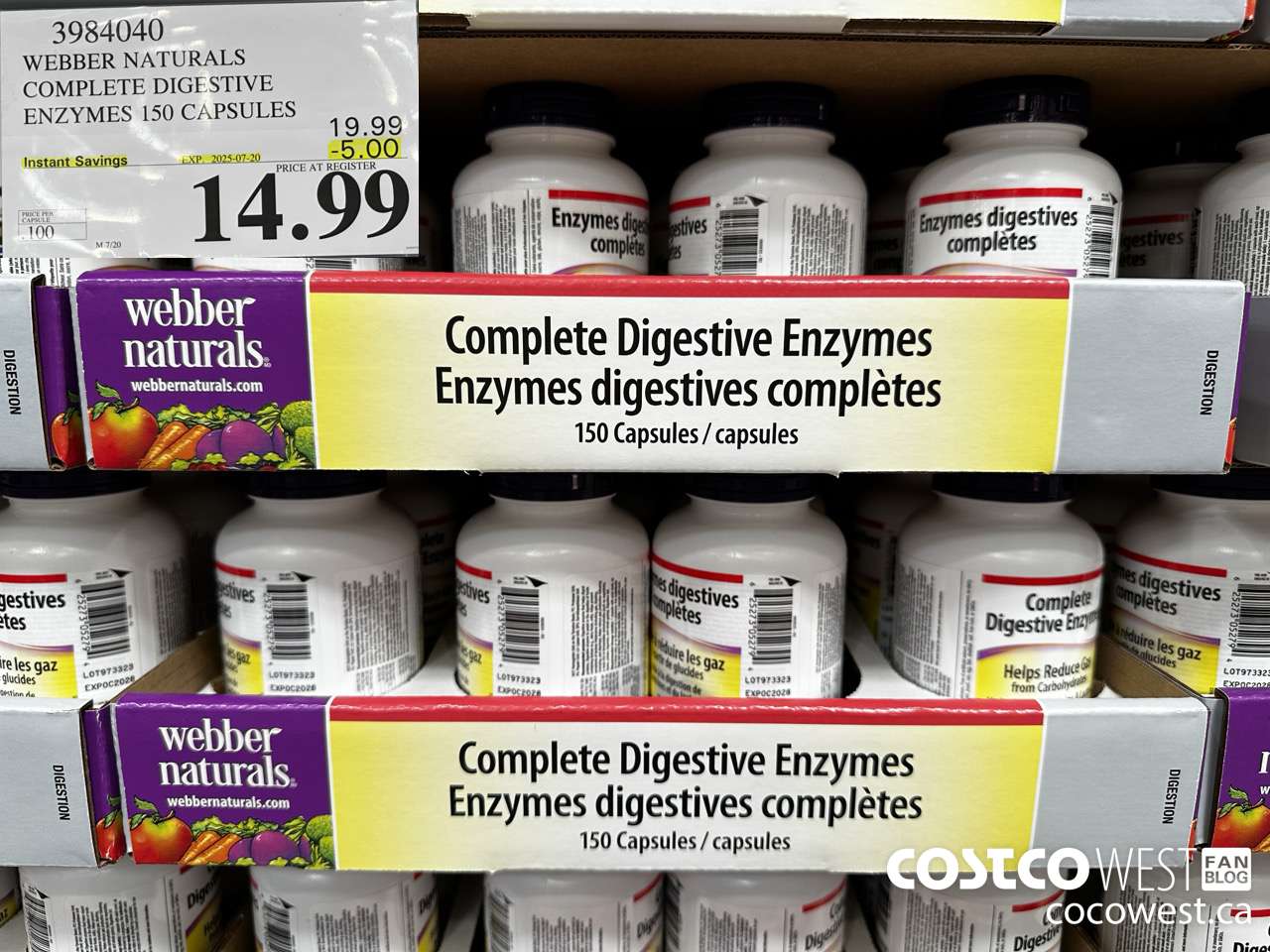 3984040 WEBBER NATURALS COMPLETE DIGESTIVE ENZYMES 150 CAPSULES ($5.00 INSTANT SAVINGS EXPIRES ON 2025-07-20) $14.99
