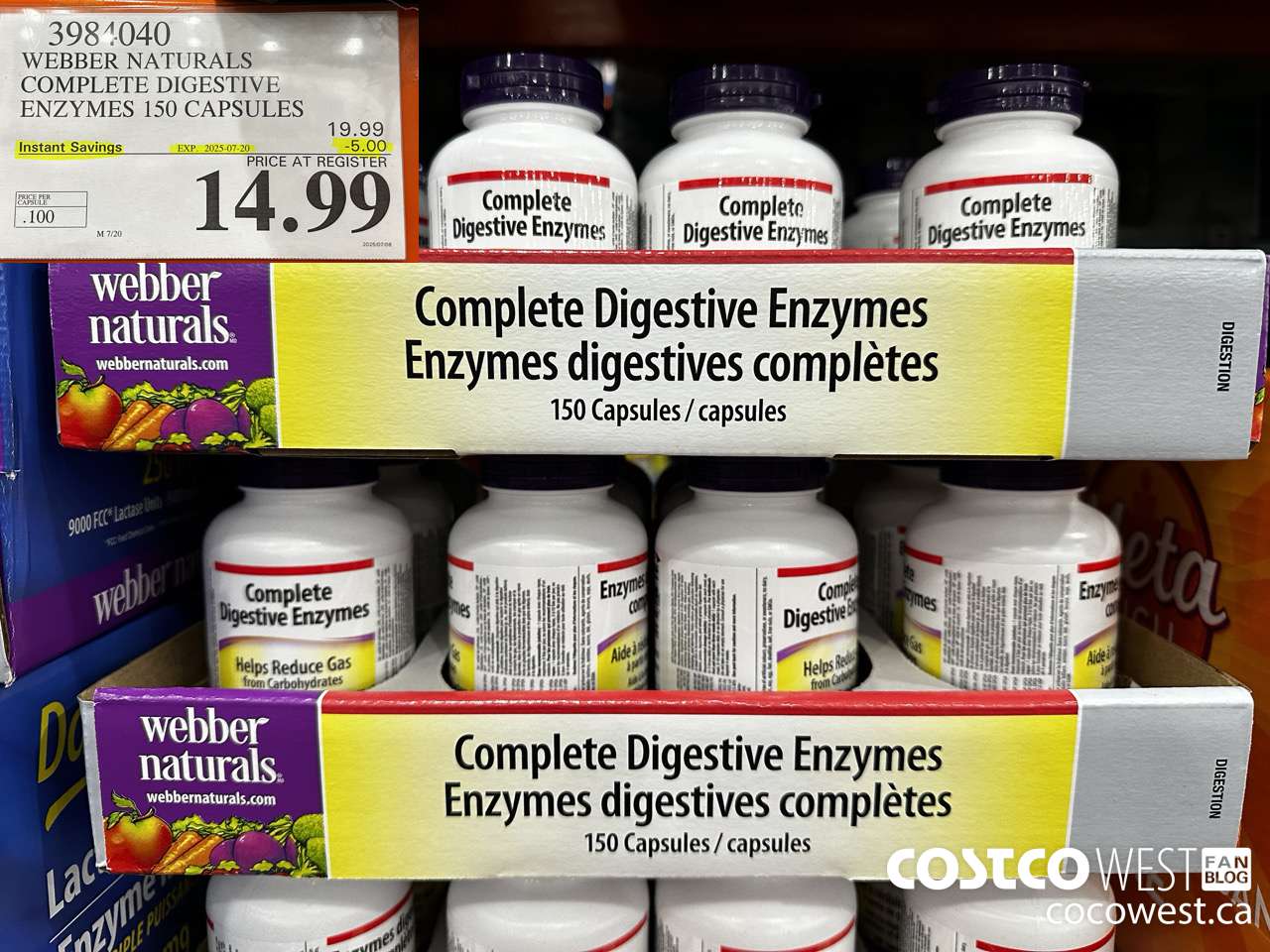 3984040 WEBBER NATURALS COMPLETE DIGESTIVE ENZYMES 150 CAPSULES ($5.00 INSTANT SAVINGS EXPIRES ON 2025-07-20) $14.99