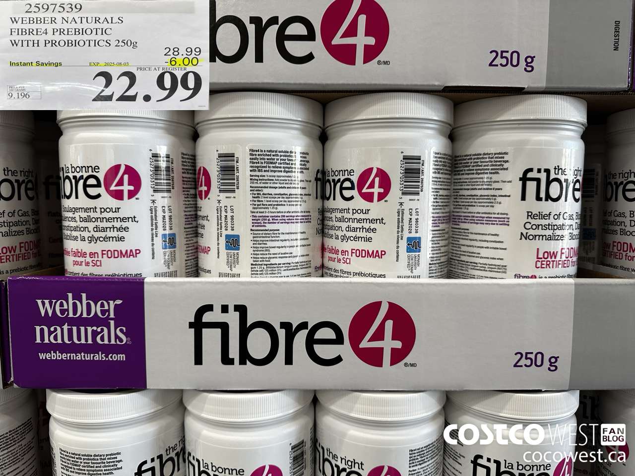 2597539 WEBBER NATURALS FIBRE4 PREBIOTIC WITH PROBIOTICS 250G ($6.00 INSTANT SAVINGS EXPIRES ON 2025-08-03) $22.99