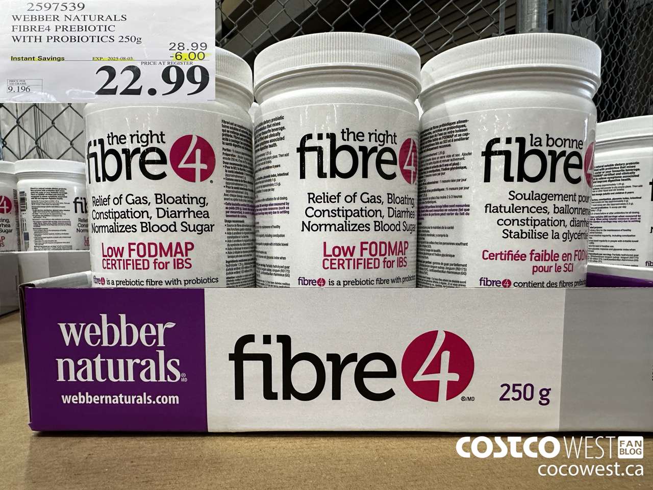2597539 WEBBER NATURALS FIBRE4 PREBIOTIC WITH PROBIOTICS 250G ($6.00 INSTANT SAVINGS EXPIRES ON 2025-08-03) $22.99