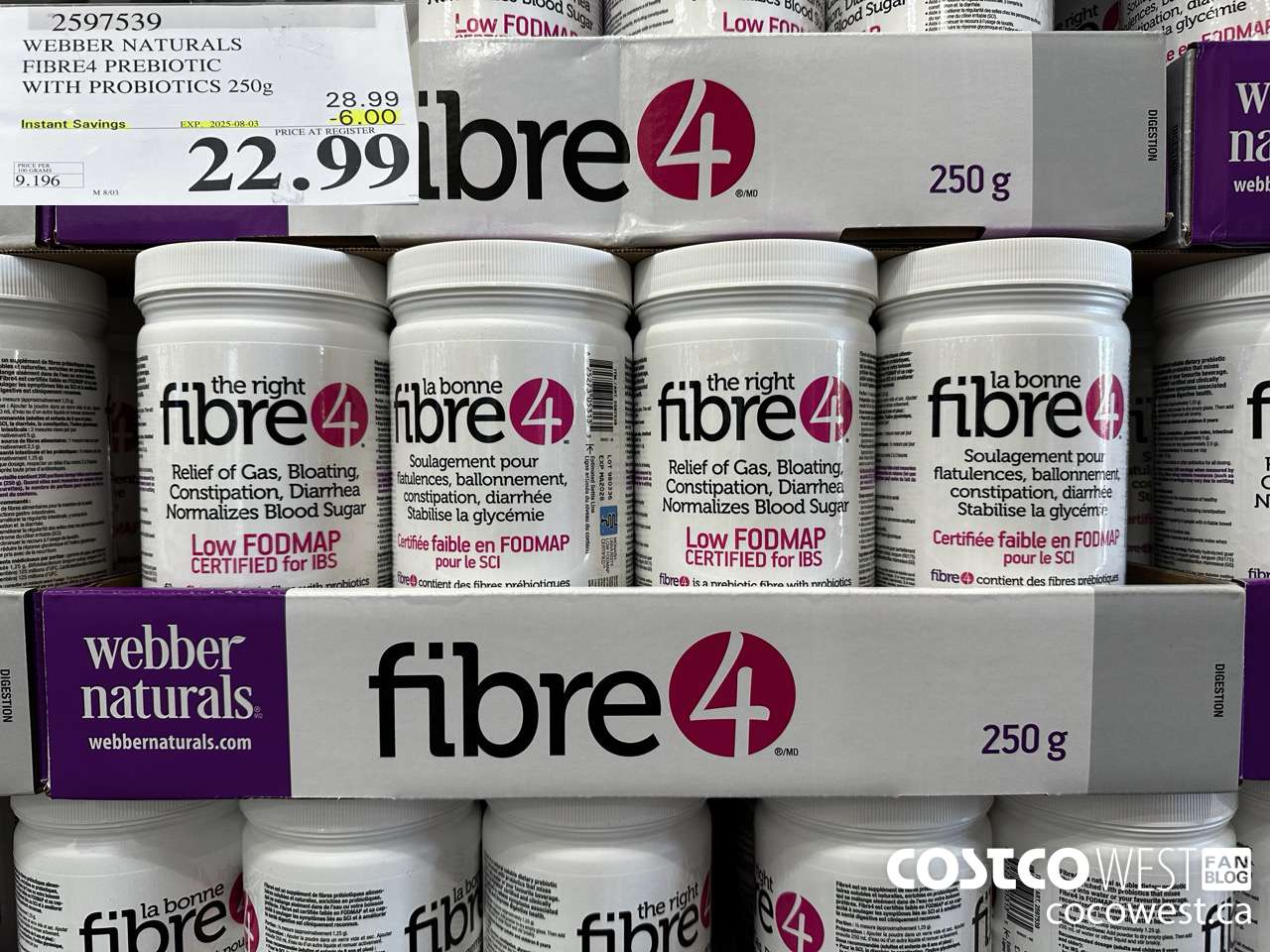 2597539 WEBBER NATURALS FIBRE4 PREBIOTIC WITH PROBIOTICS 250G ($6.00 INSTANT SAVINGS EXPIRES ON 2025-08-03) $22.99