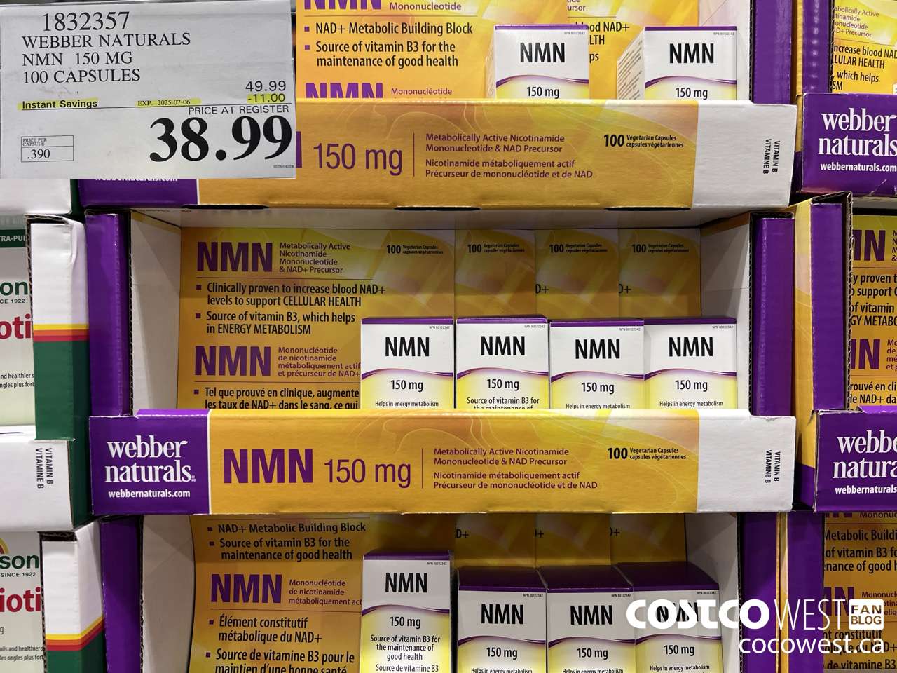 1832357 WEBBER NATURALS NMN 150MG 100 CAPSULES ($11.00 INSTANT SAVINGS EXPIRES ON 2025-07-06) $38.99
