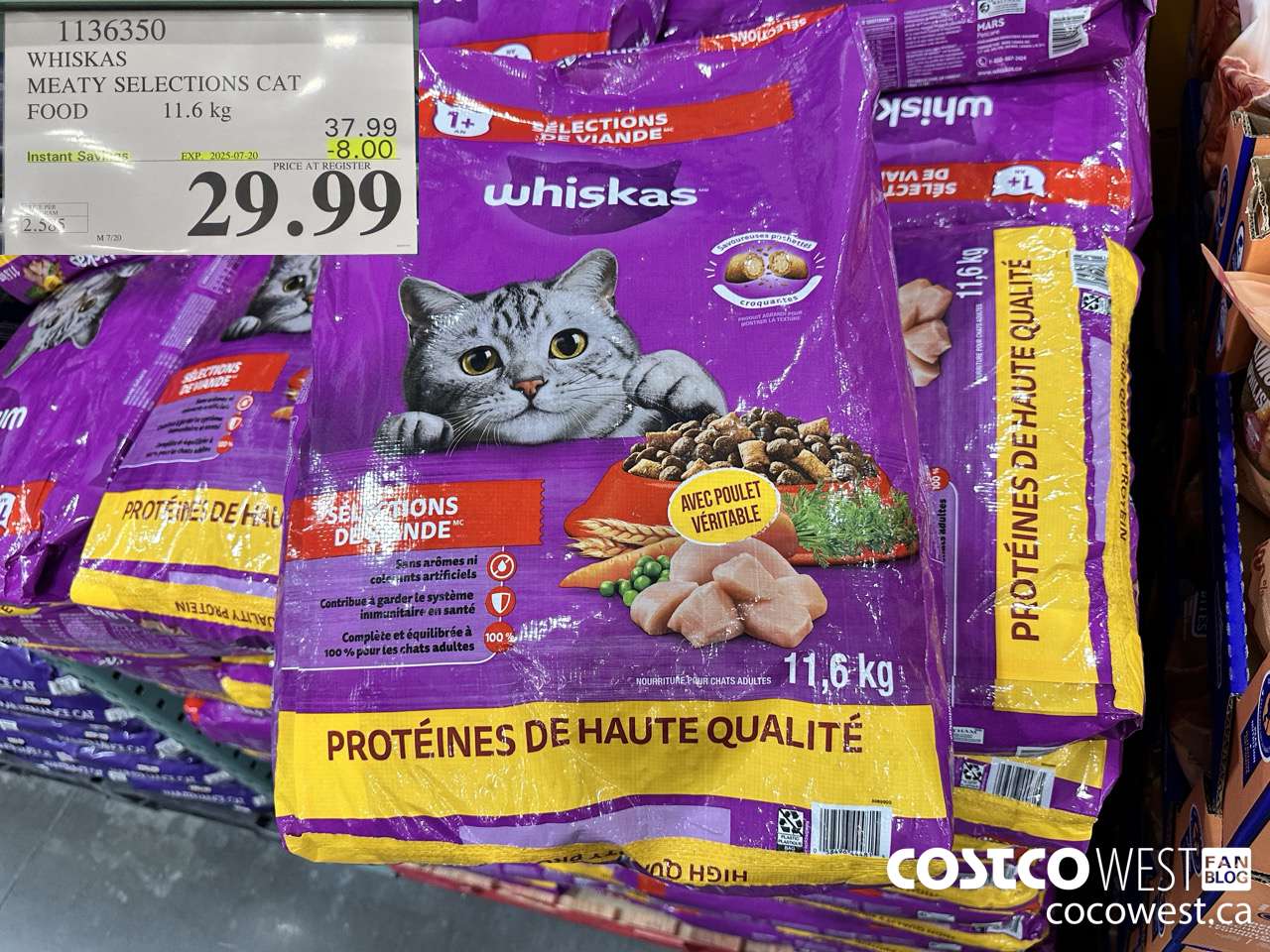 1136350 WHISKAS MEATY SELECTIONS CAT FOOD 11.6 kg ($8.00 INSTANT SAVINGS EXPIRES ON 2025-07-20) $29.99