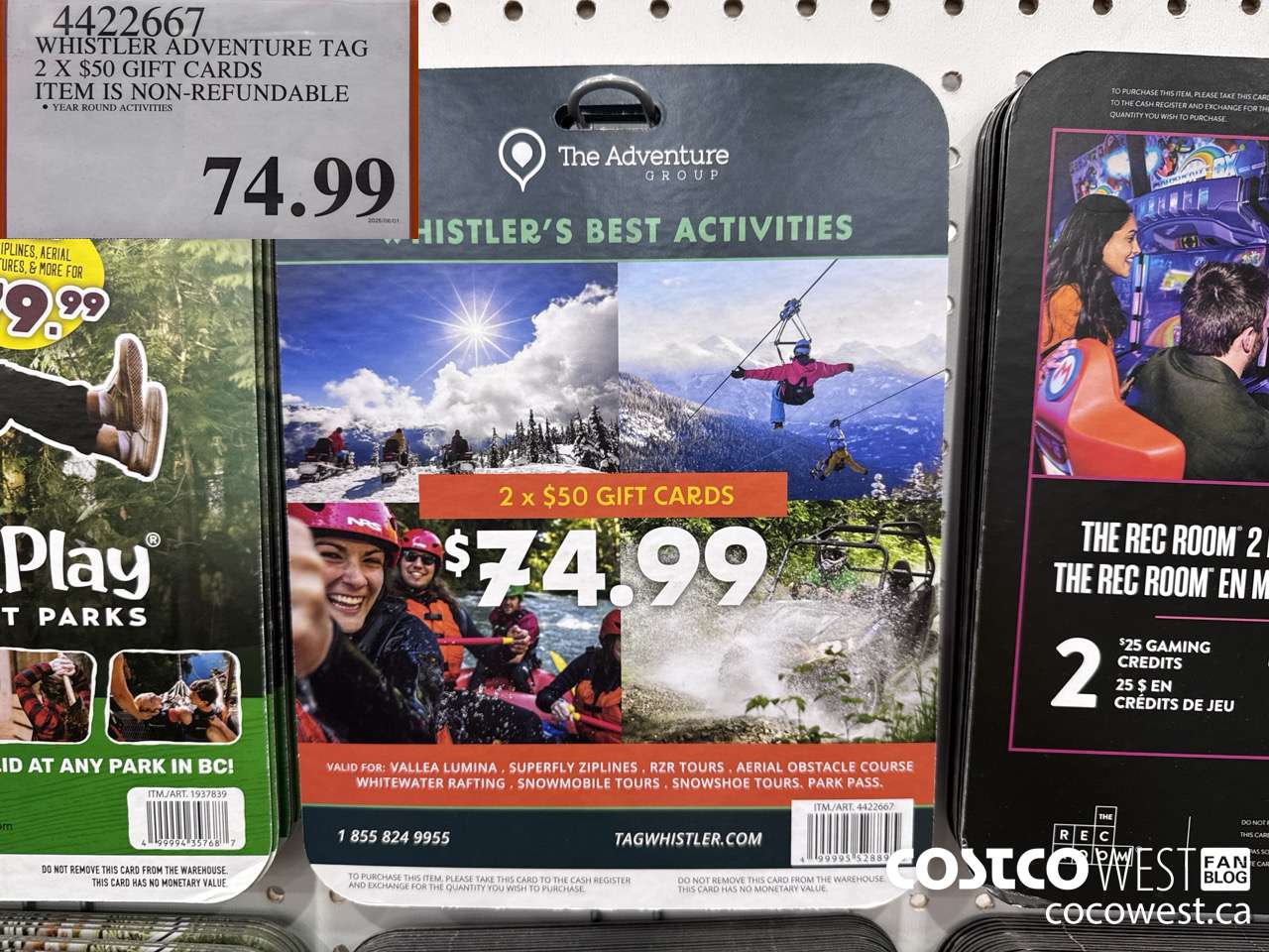 4422667 WHISTLER ADVENTURE TAG 2 X$50 GIFT CARDS $74.99