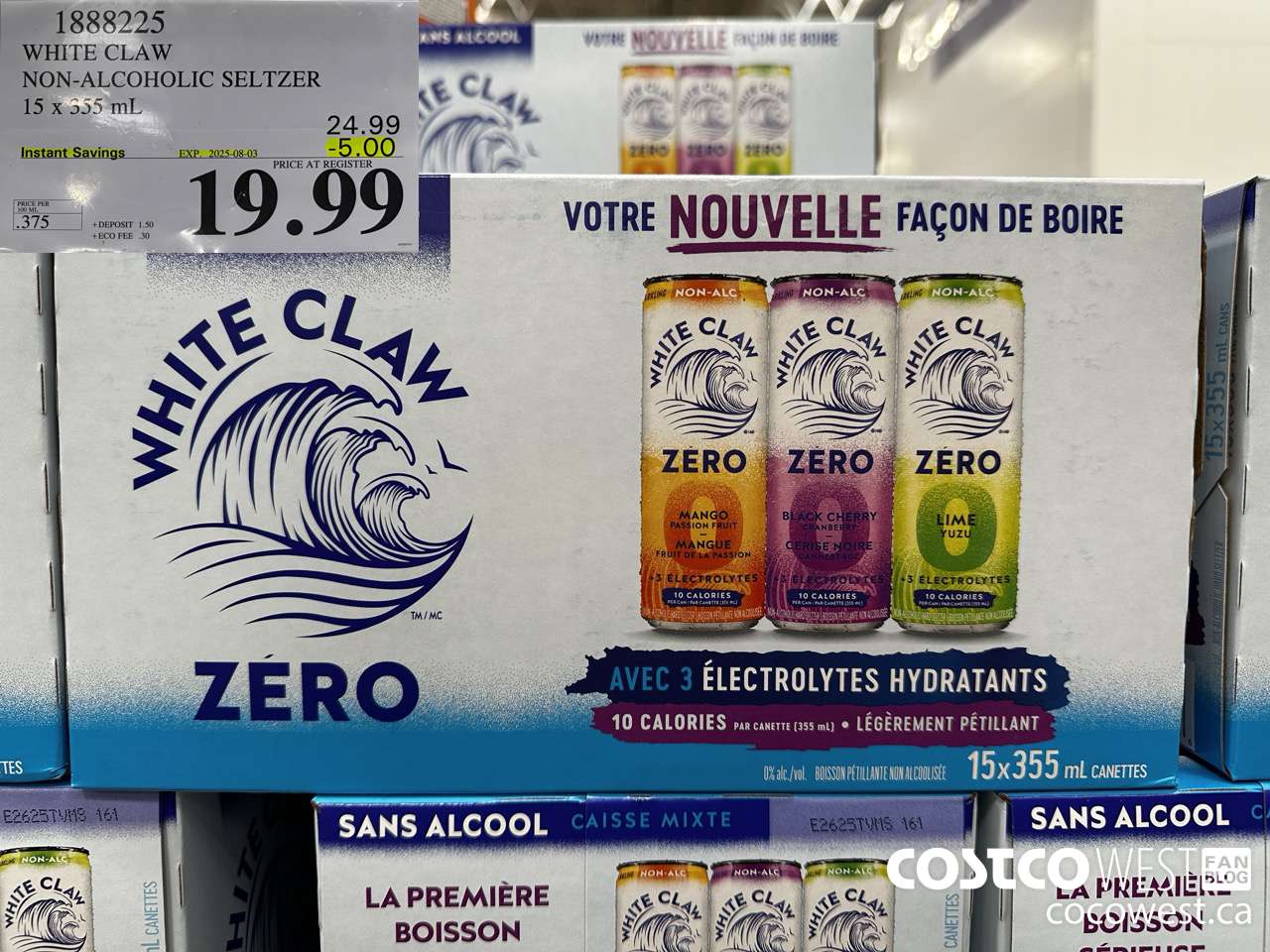 1888225 WHITE CLAW NON-ALCOHOLIC SELTZER 15 X 355ML ($5.00 INSTANT SAVINGS EXPIRES ON 2025-08-03) $19.99