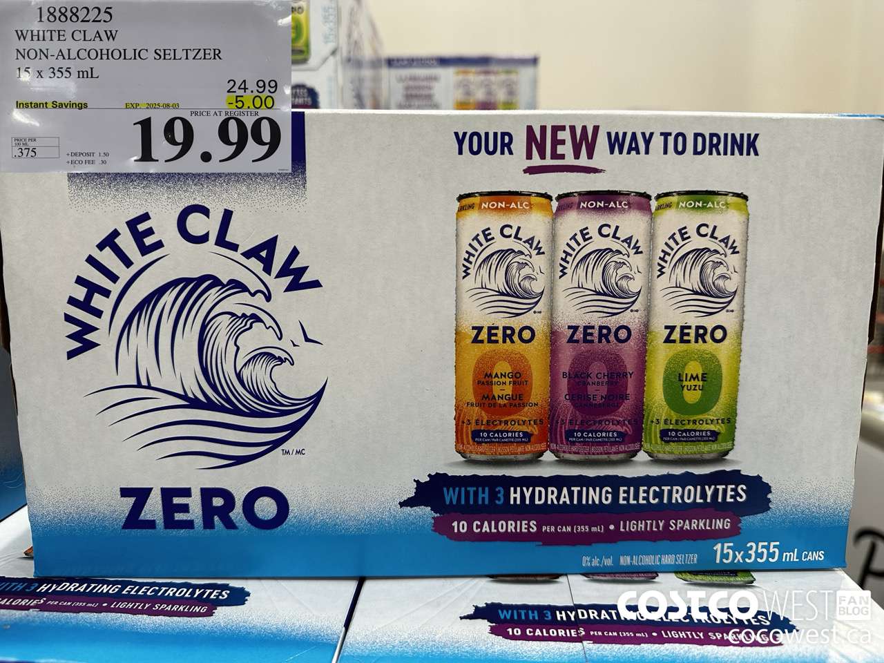 1888225 WHITE CLAW NON-ALCOHOLIC SELTZER 15 X 355ML ($5.00 INSTANT SAVINGS EXPIRES ON 2025-08-03) $19.99
