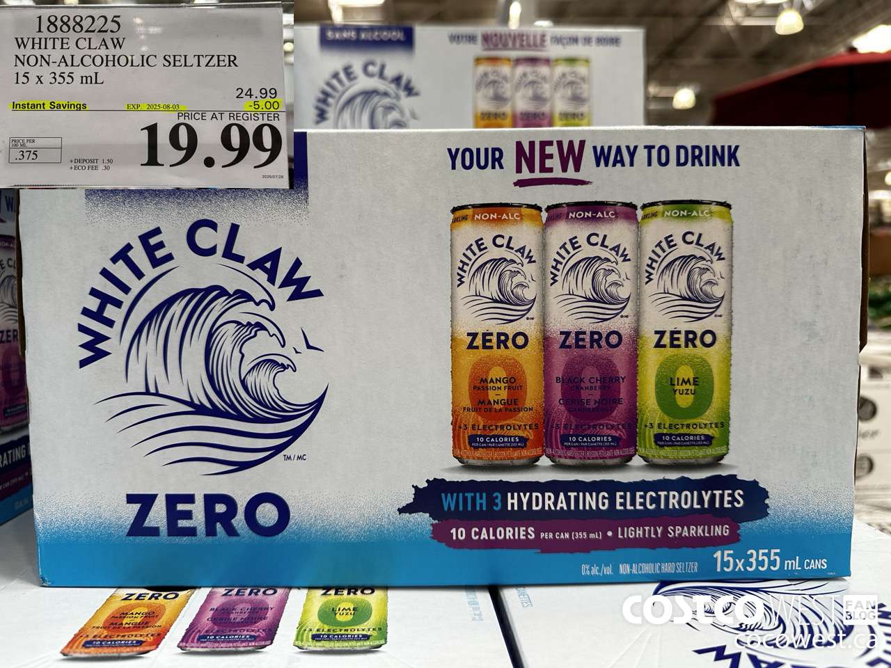 1888225 WHITE CLAW NON-ALCOHOLIC SELTZER 15 X 355ML ($5.00 INSTANT SAVINGS EXPIRES ON 2025-08-03) $19.99