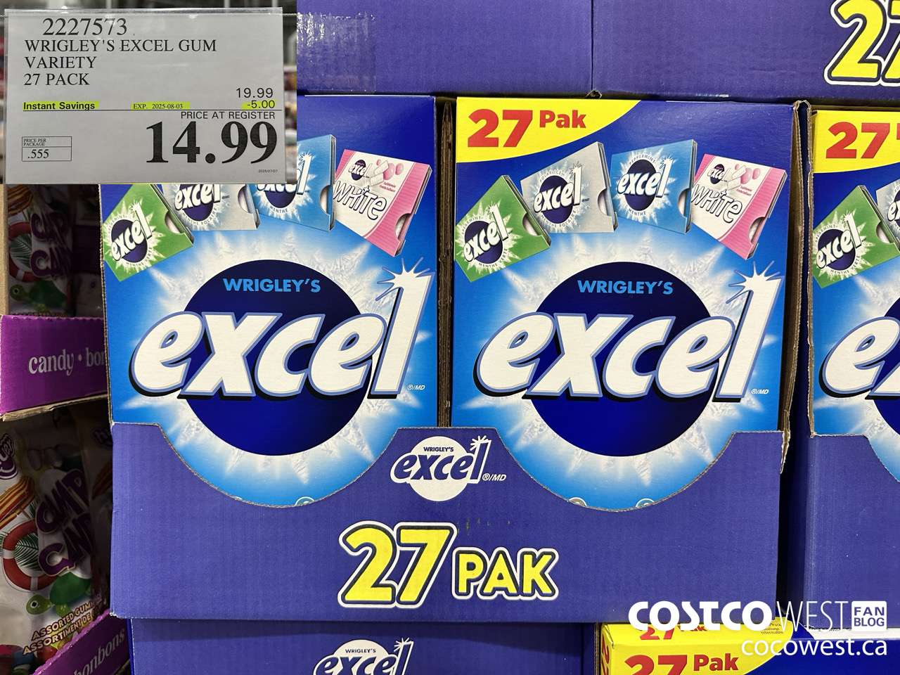 2227573 WRIGLEY'S EXCEL GUM VARIETY 27 PACK ($5.00 INSTANT SAVINGS EXPIRES ON 2025-08-03) $14.99