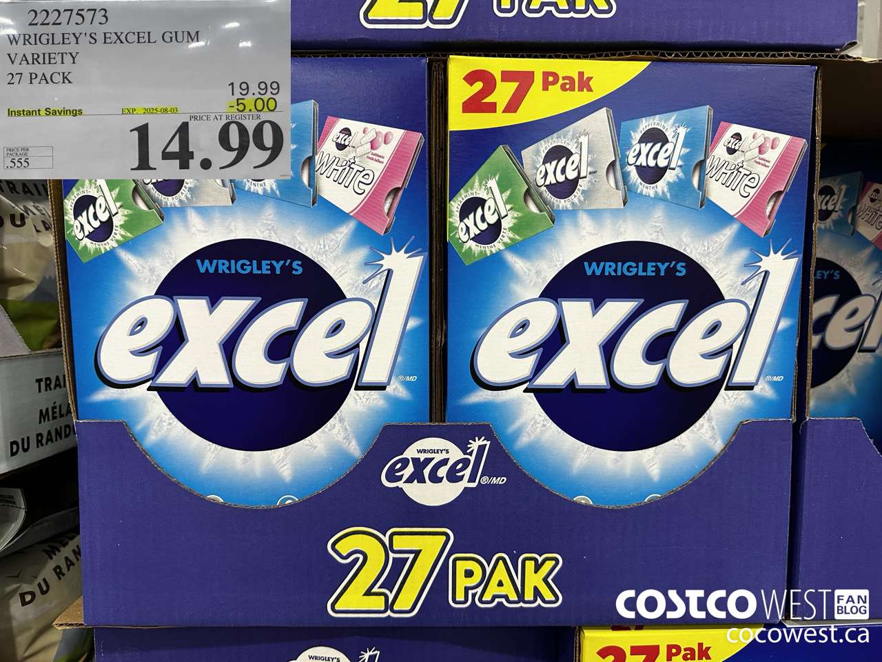 2227573 WRIGLEY'S EXCEL GUM VARIETY 27 PACK ($5.00 INSTANT SAVINGS EXPIRES ON 2025-08-03) $14.99