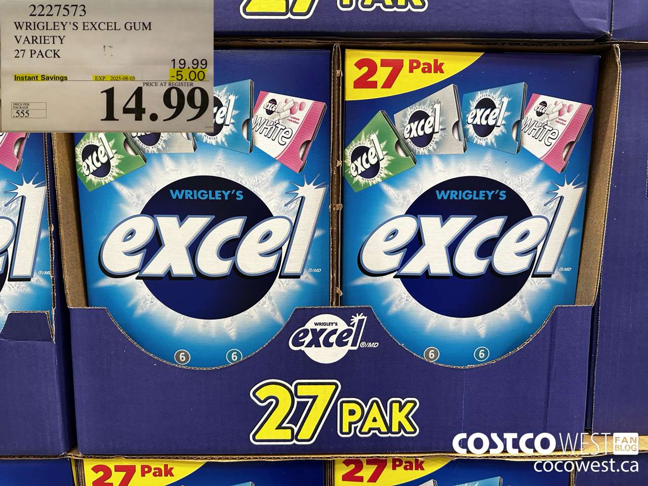 2227573 WRIGLEY'S EXCEL GUM VARIETY 27 PACK ($5.00 INSTANT SAVINGS EXPIRES ON 2025-08-03) $14.99