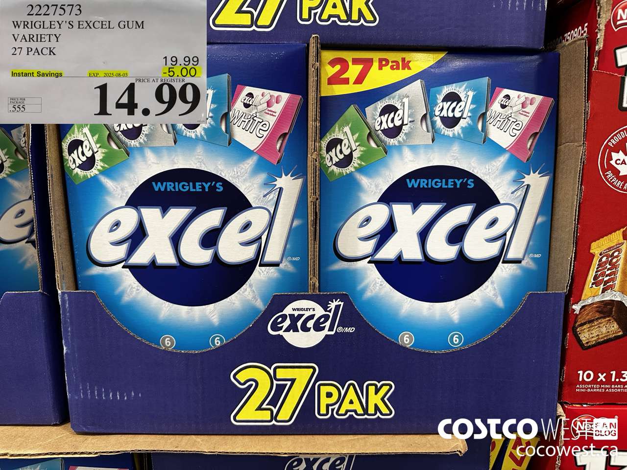2227573 WRIGLEY'S EXCEL GUM VARIETY 27 PACK ($5.00 INSTANT SAVINGS EXPIRES ON 2025-08-03) $14.99