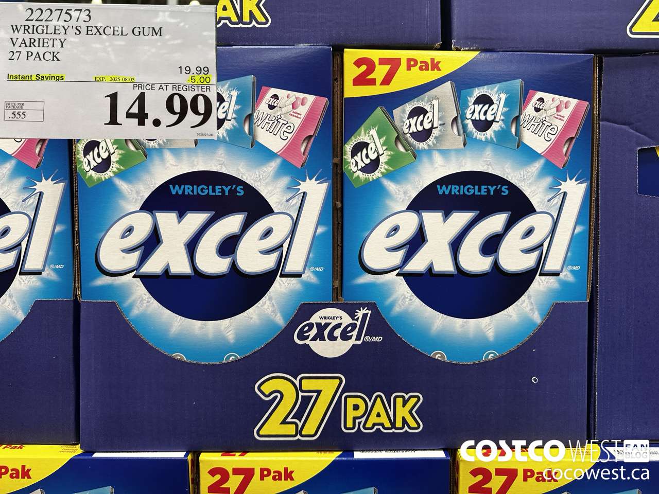 2227573 WRIGLEY'S EXCEL GUM VARIETY 27 PACK ($5.00 INSTANT SAVINGS EXPIRES ON 2025-08-03) $14.99