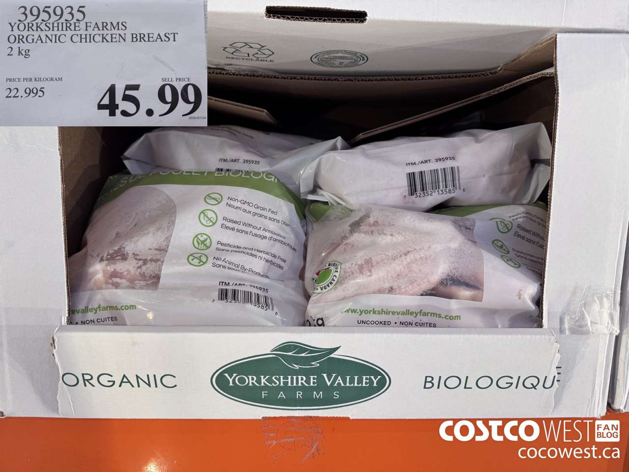 395935 YORKSHIRE FARMS ORGANIC CHICKEN BREAST 2 kg $45.99