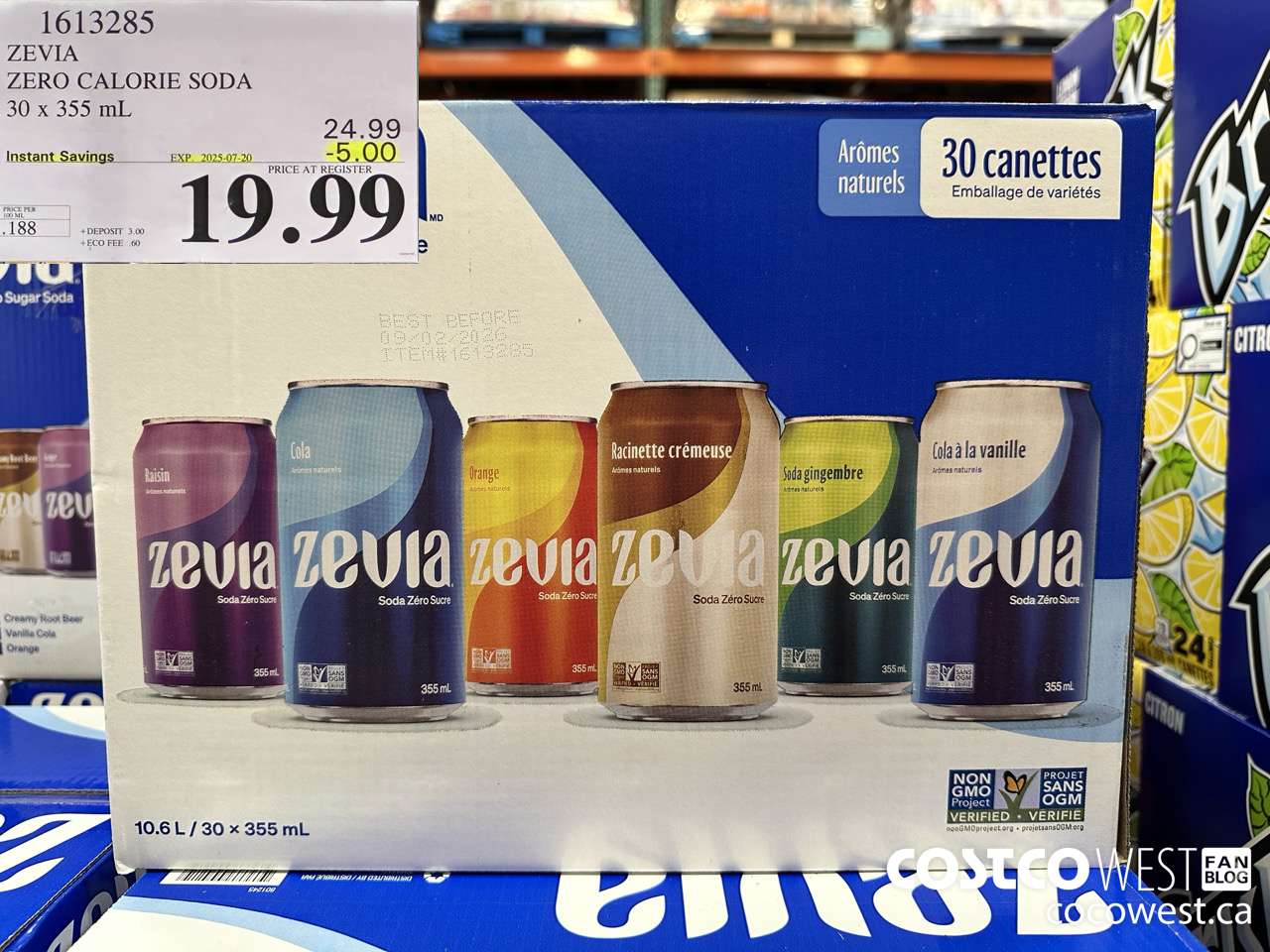 1613285 ZEVIA ZERO CALORIE SODA 30 X 355ML ($5.00 INSTANT SAVINGS EXPIRES ON 2025-07-20) $19.99