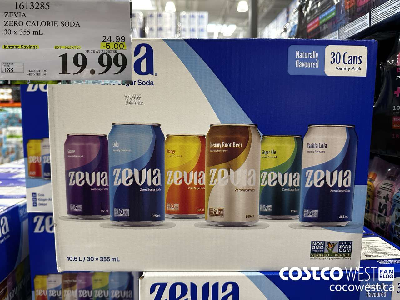 1613285 ZEVIA ZERO CALORIE SODA 30 X 355ML ($5.00 INSTANT SAVINGS EXPIRES ON 2025-07-20) $19.99