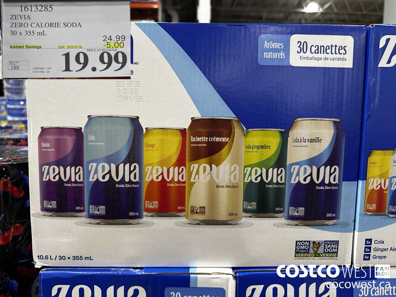 1613285 ZEVIA ZERO CALORIE SODA 30 X 355ML ($5.00 INSTANT SAVINGS EXPIRES ON 2025-07-20) $19.99
