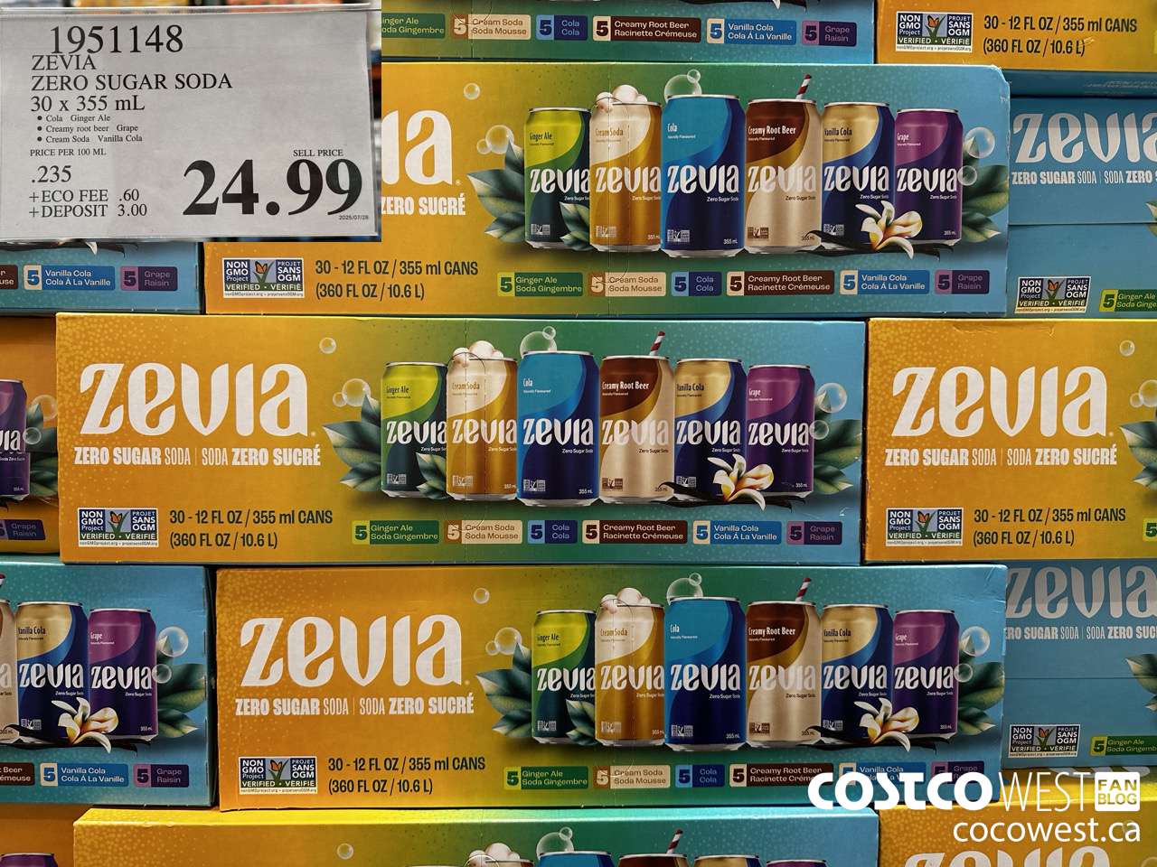 1951148 ZEVIA ZERO SUGAR SODA 30 X 355ML $24.99