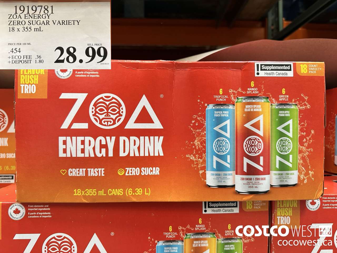 1919781 ZOA ENERGY ZERO SUGAR VARIETY 18 X 355ML $28.99