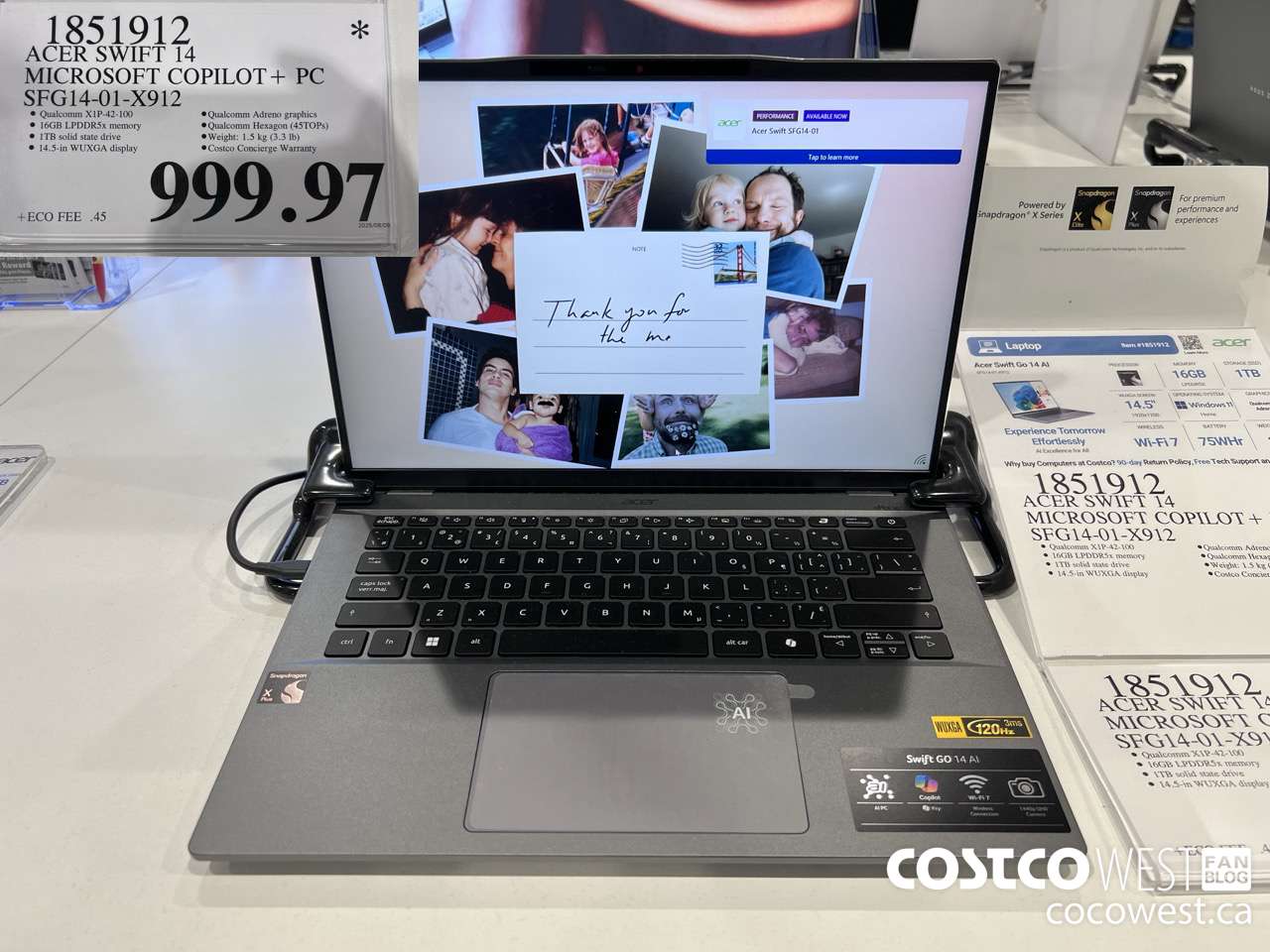 1851912 ACER SWIFT 14 MICROSOFT COPILOT + PC SFG14-01-X912 $999.97