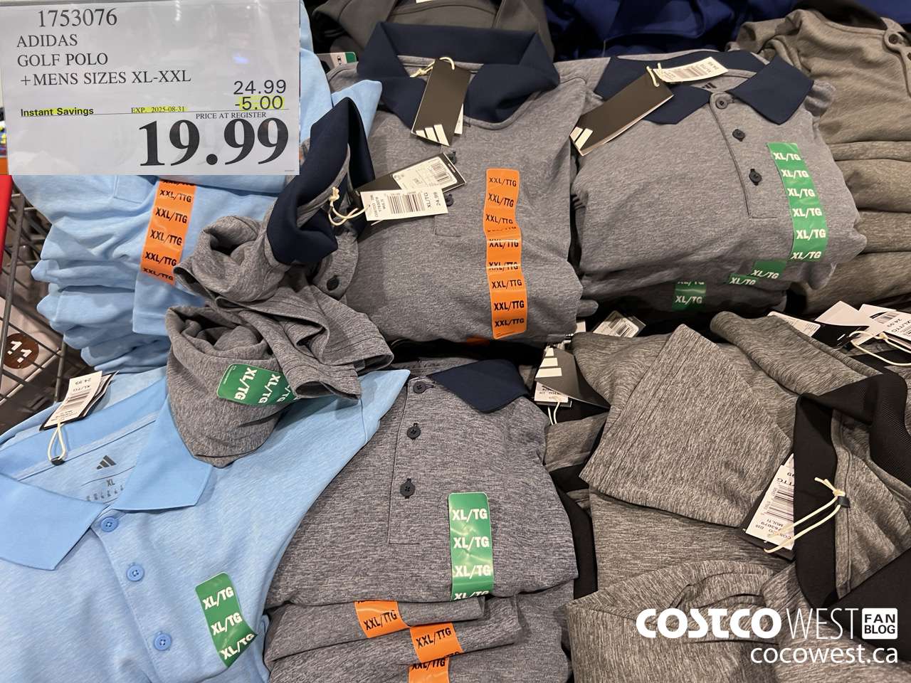 1753076 ADIDAS GOLF POLO MENS SIZES XL-XXL ($5.00 INSTANT SAVINGS EXPIRES ON 2025-08-31) $19.99