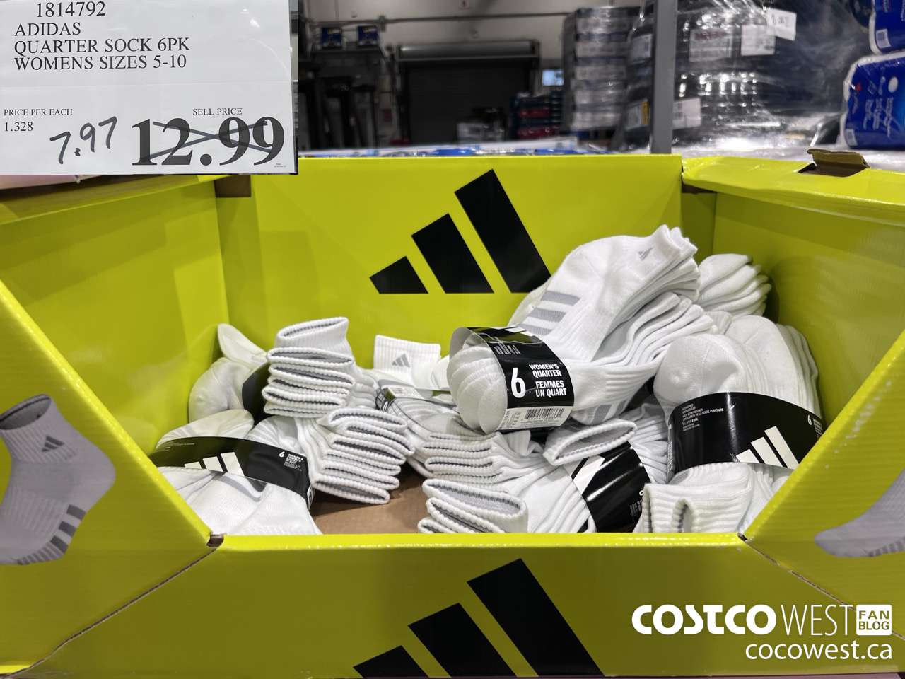 1814792 ADIDAS QUARTER SOCK 6PK WOMENS SIZES 5-10 $7.97