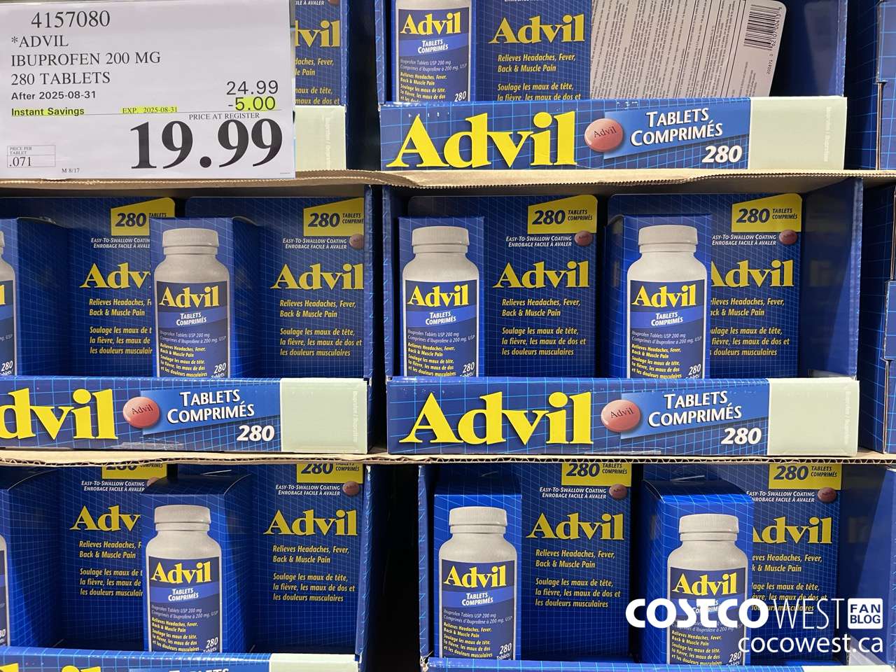 4157080 ADVIL 280 TABLETS IBUPROFEN 200MG ($5.00 INSTANT SAVINGS EXPIRES ON 2025-08-31) $19.99