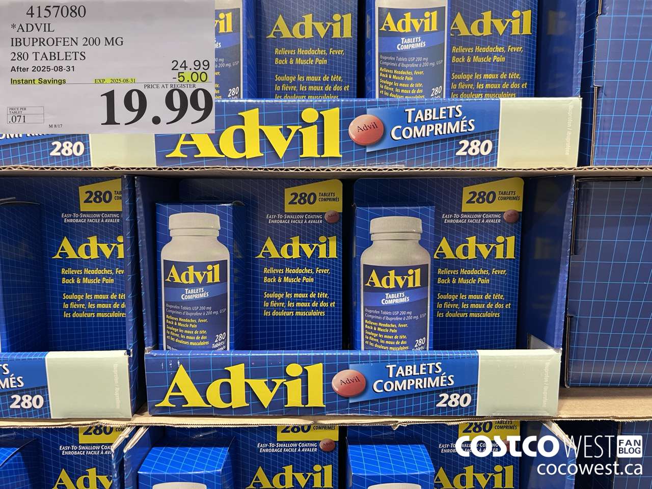 4157080 ADVIL 280 TABLETS IBUPROFEN 200MG ($5.00 INSTANT SAVINGS EXPIRES ON 2025-08-31) $19.99