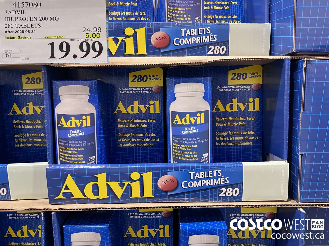 4157080 ADVIL 280 TABLETS IBUPROFEN 200MG ($5.00 INSTANT SAVINGS EXPIRES ON 2025-08-31) $19.99