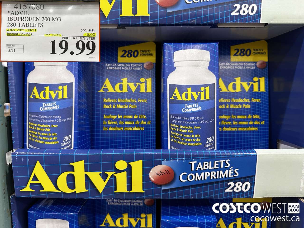 4157080 ADVIL 280 TABLETS IBUPROFEN 200MG ($5.00 INSTANT SAVINGS EXPIRES ON 2025-08-31) $19.99