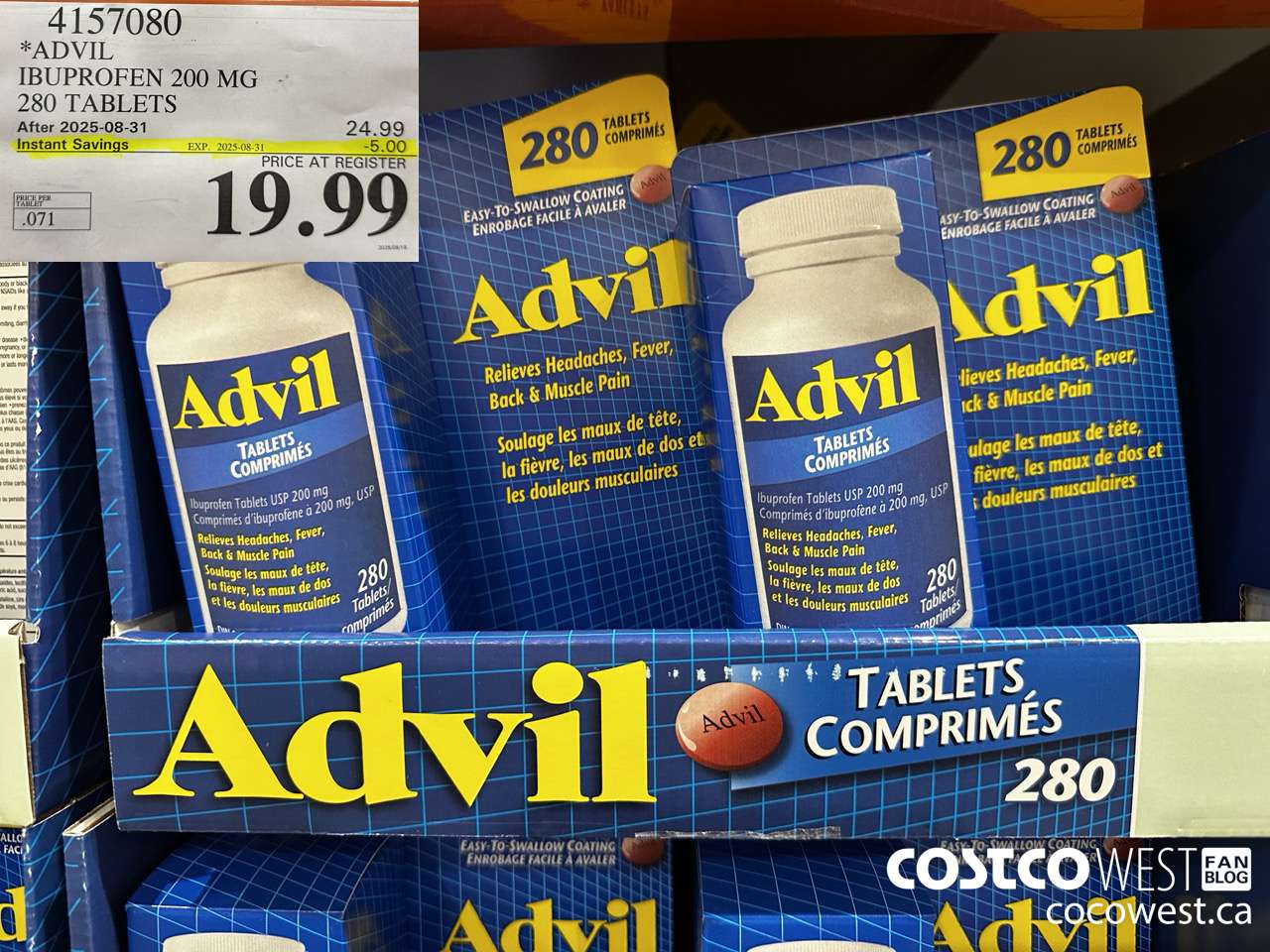 4157080 ADVIL 280 TABLETS IBUPROFEN 200MG ($5.00 INSTANT SAVINGS EXPIRES ON 2025-08-31) $19.99