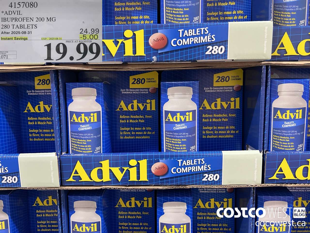 4157080 ADVIL 280 TABLETS IBUPROFEN 200MG ($5.00 INSTANT SAVINGS EXPIRES ON 2025-08-31) $19.99
