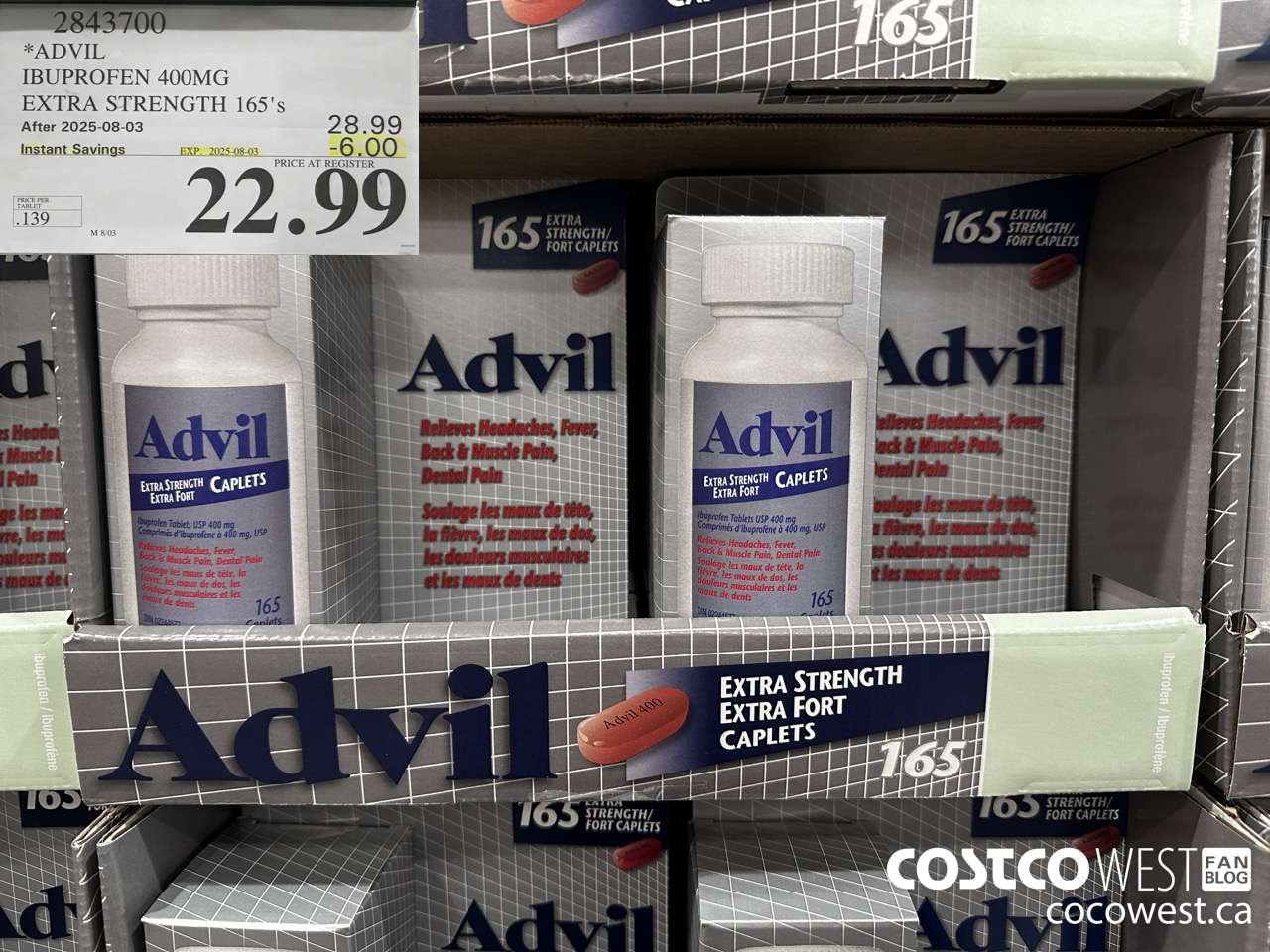 2843700 ADVIL IBUPROFEN 400MG EXTRA STRENGTH 165'S ($6.00 INSTANT SAVINGS EXPIRES ON 2025-08-03) $22.99