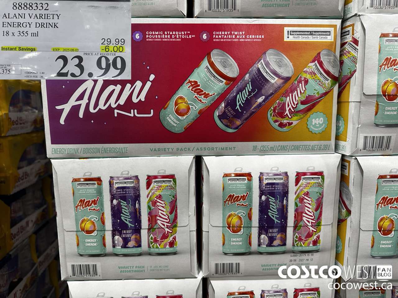8888332 ALANI VARIETY ENERGY DRINK 18X355ML ($6.00 INSTANT SAVINGS EXPIRES ON 2025-08-03) $23.99