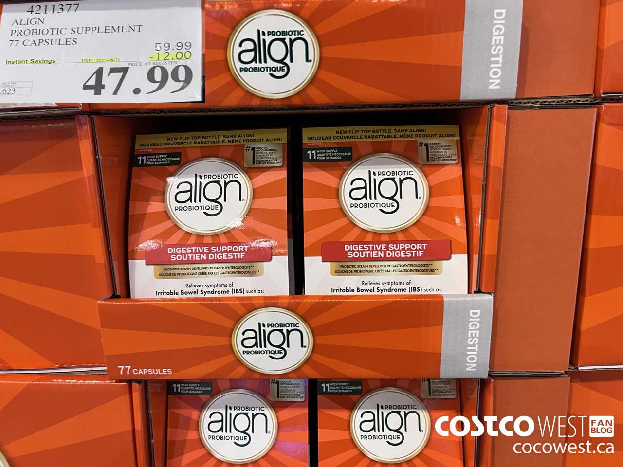 4211377 ALIGN PROBIOTIC SUPPLEMENT 77 CAPSULES ($12.00 INSTANT SAVINGS EXPIRES ON 2025-08-31) $47.99