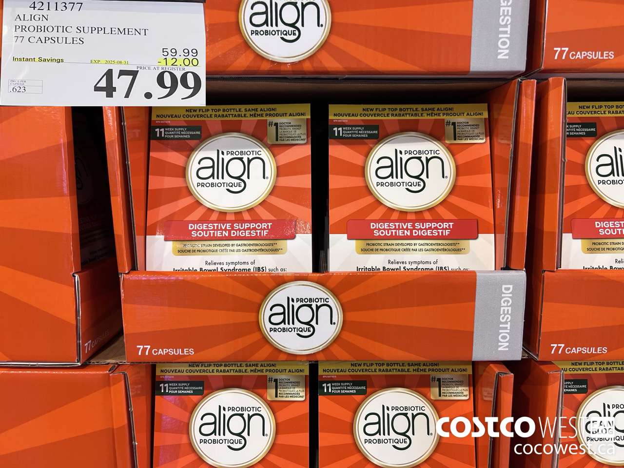 4211377 ALIGN PROBIOTIC SUPPLEMENT 77 CAPSULES ($12.00 INSTANT SAVINGS EXPIRES ON 2025-08-31) $47.99