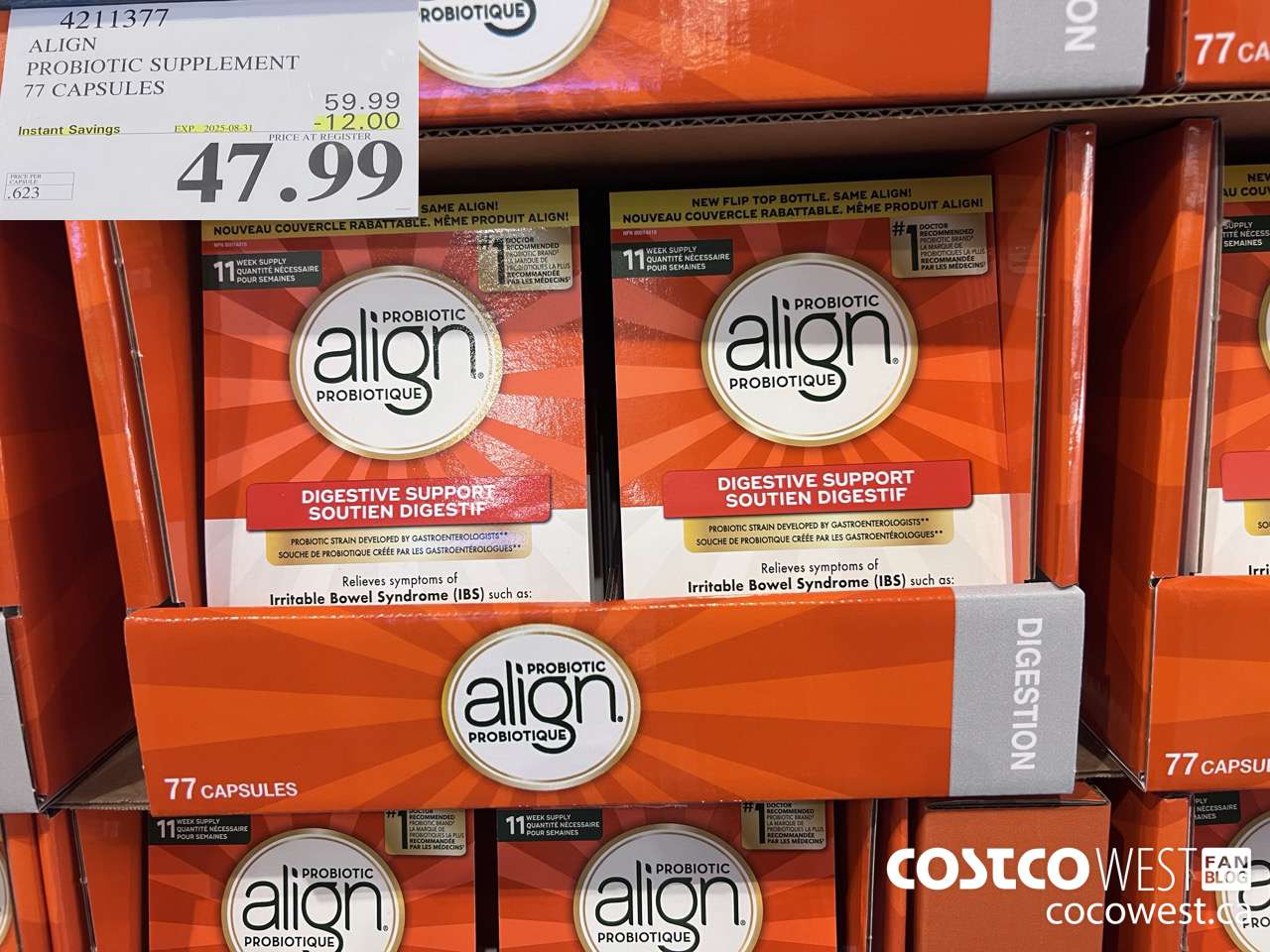 4211377 ALIGN PROBIOTIC SUPPLEMENT 77 CAPSULES ($12.00 INSTANT SAVINGS EXPIRES ON 2025-08-31) $47.99