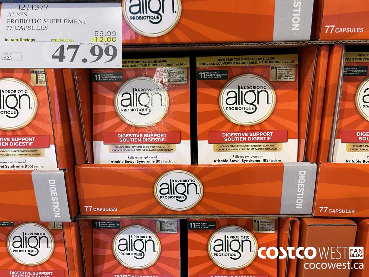 4211377 ALIGN PROBIOTIC SUPPLEMENT 77 CAPSULES ($12.00 INSTANT SAVINGS EXPIRES ON 2025-08-31) $47.99