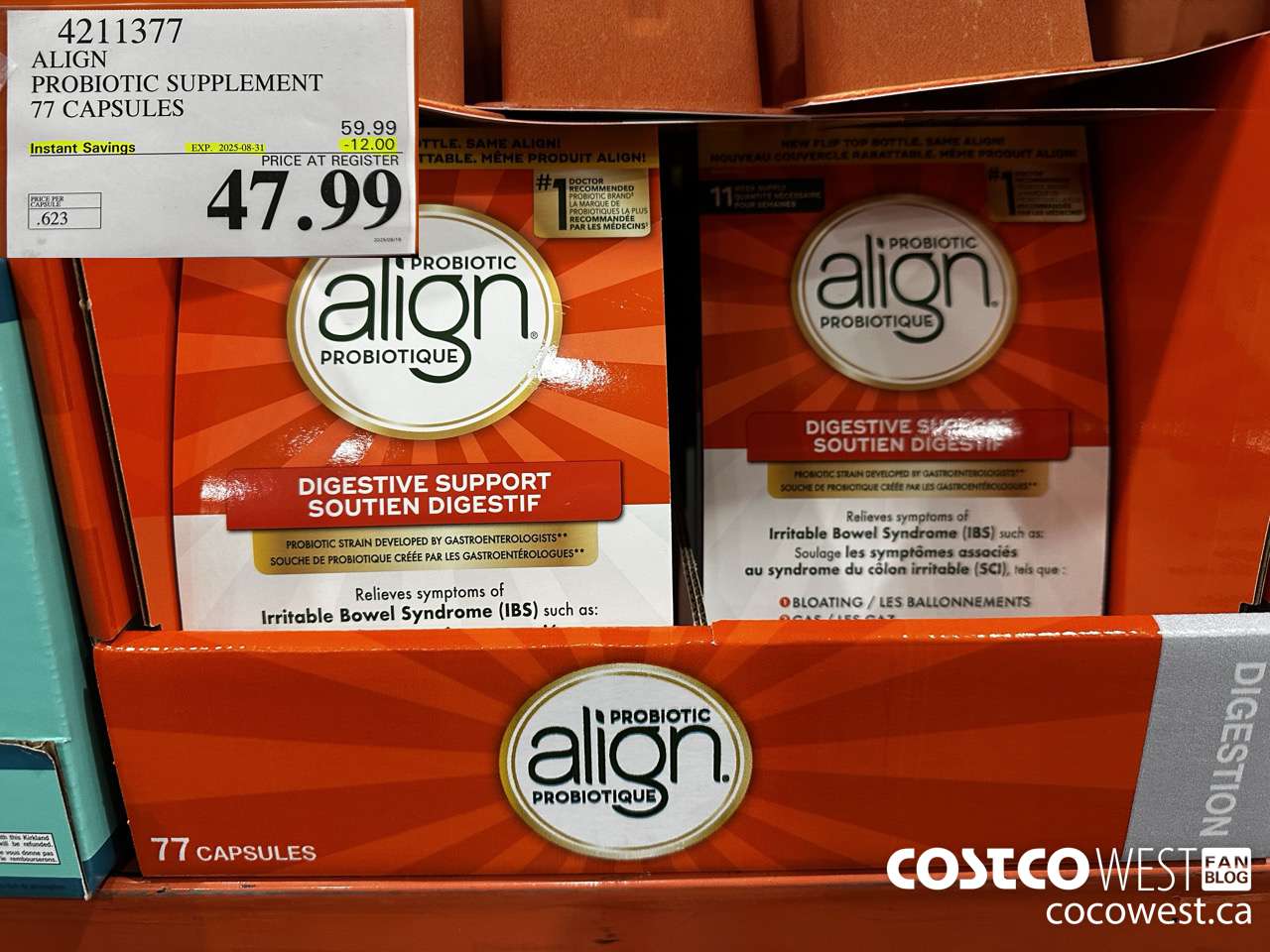 4211377 ALIGN PROBIOTIC SUPPLEMENT 77 CAPSULES ($12.00 INSTANT SAVINGS EXPIRES ON 2025-08-31) $47.99